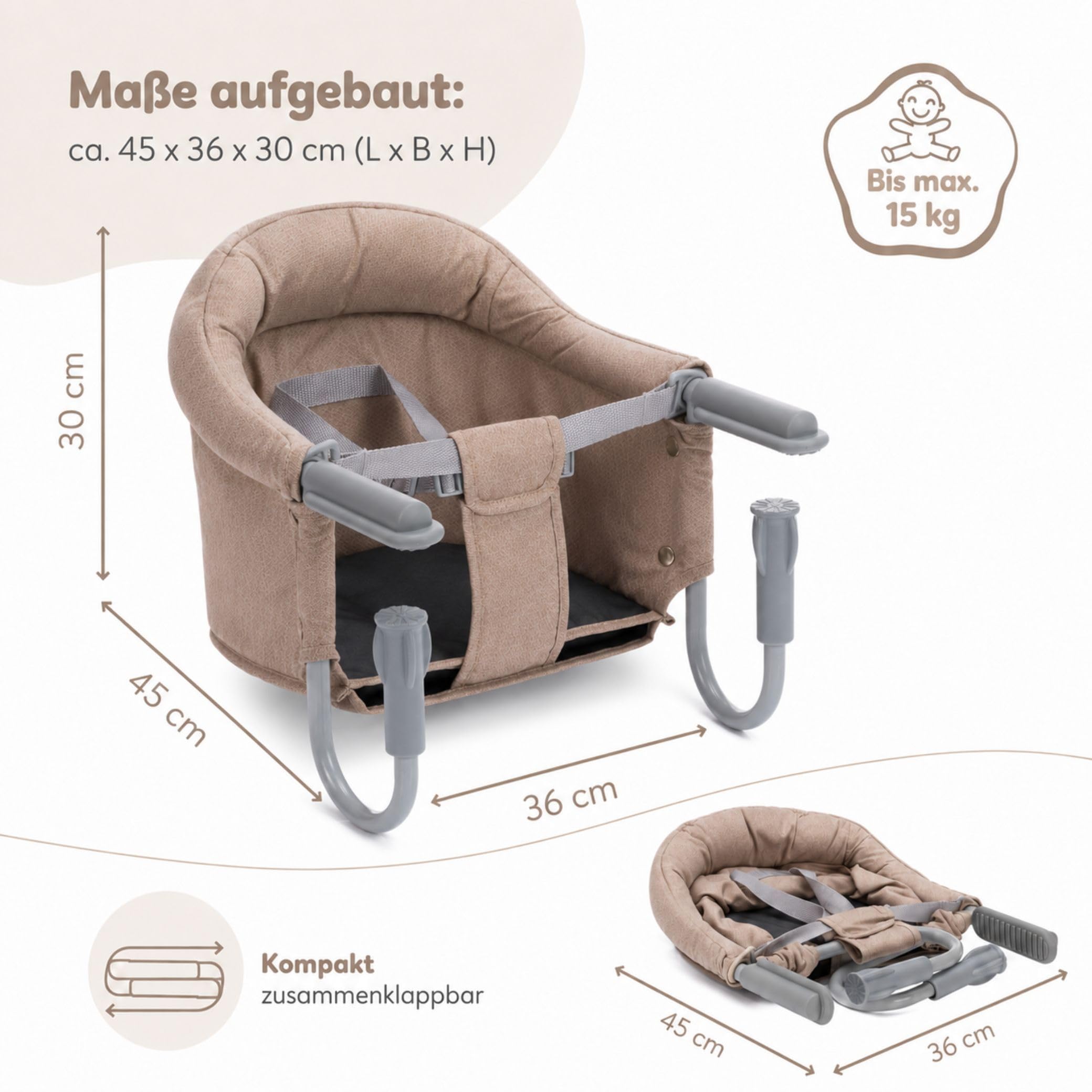 Fillikid Babyworld Tischsitz | Faltbarer Babysitz | Stuhlsitz mit klappbarer Schraubfixierung | Boostersitz mit Anti-Rutsch-Klemmen und Tragetasche | Babysitz für dicke Tischplatten | Tischstuhl