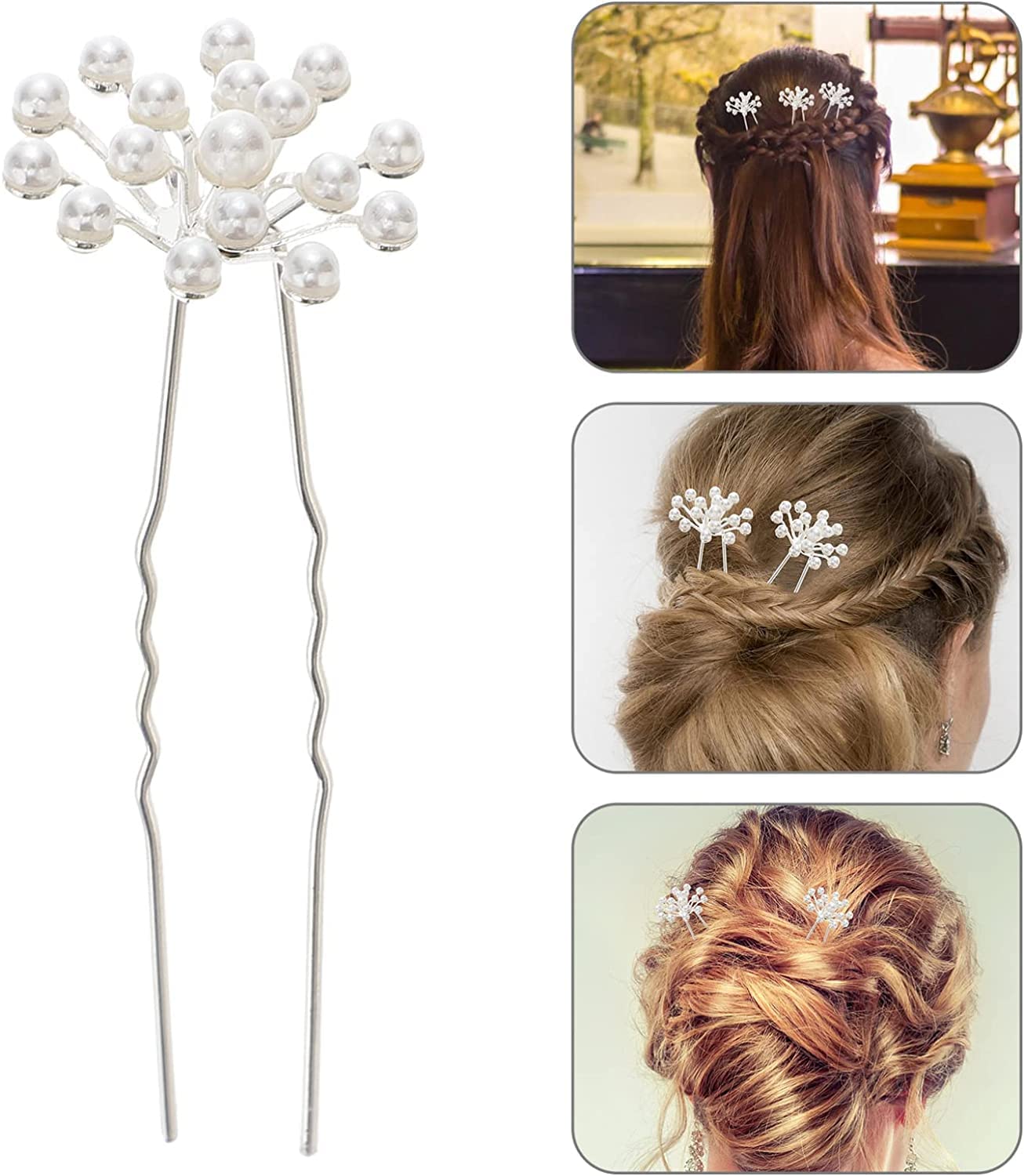 Forcine for capelli ， Fermagli for capelli for donna ， 40 pezzi Copricapo Spose Elegante Forcella Capelli Spilla da sposa Accessorio Ragazze Perle Chic Updo Chignon Gypsophila Damigelle d'onore Fiore