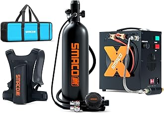 SMACO S700 Mini Scuba Tank 1.9L Portable Scuba Diving Tank Reusable Pony Bottle up to 30 Minutes Dive Time Backup Snorkel Air Tank Kit Diving Oxygen Cylinder for Underwater Exploration Rescue
