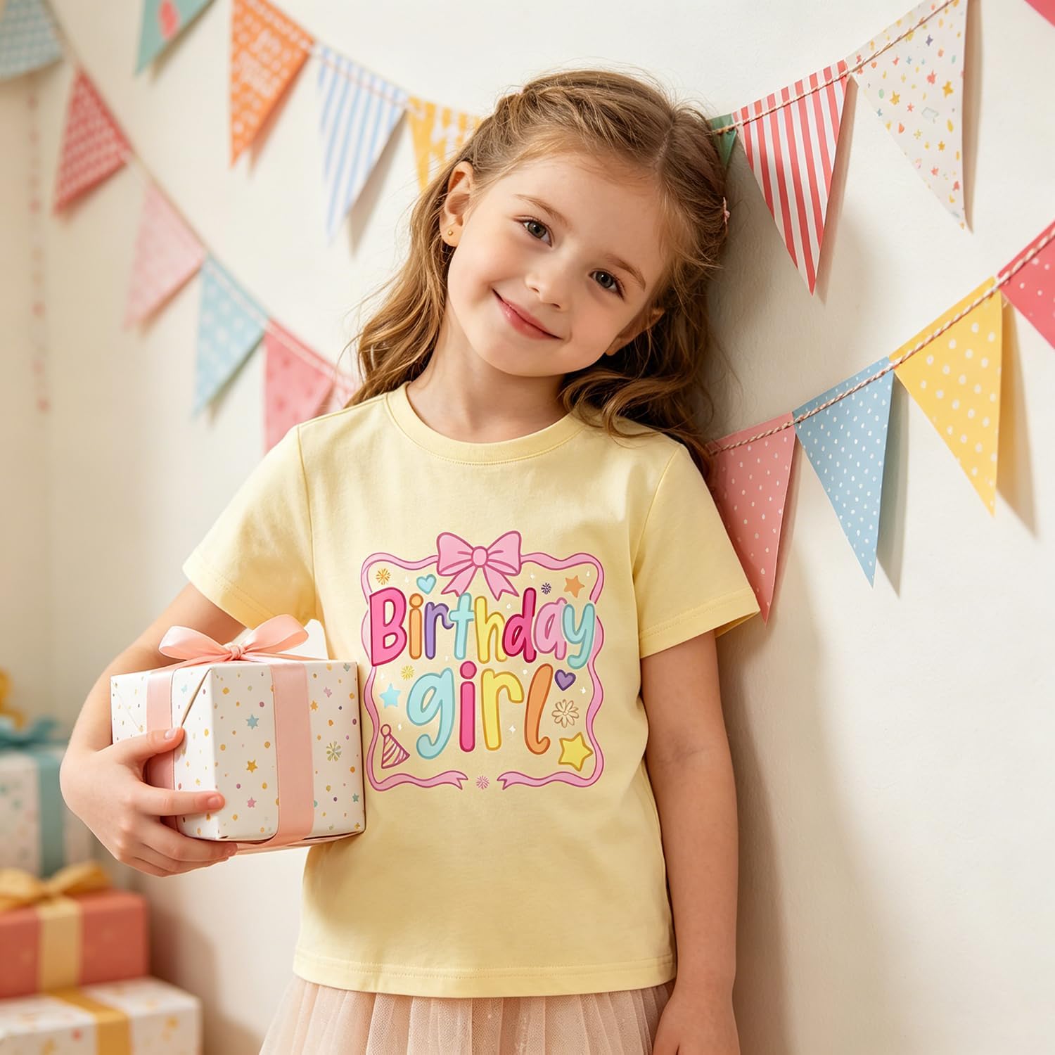 Birthday Girl Shirt Cowgirl 2nd 3rd 4th 5th 6th 7th Cute Ribbon Bow Birthday Outfit Toddler Kids Graphic T-Shirt