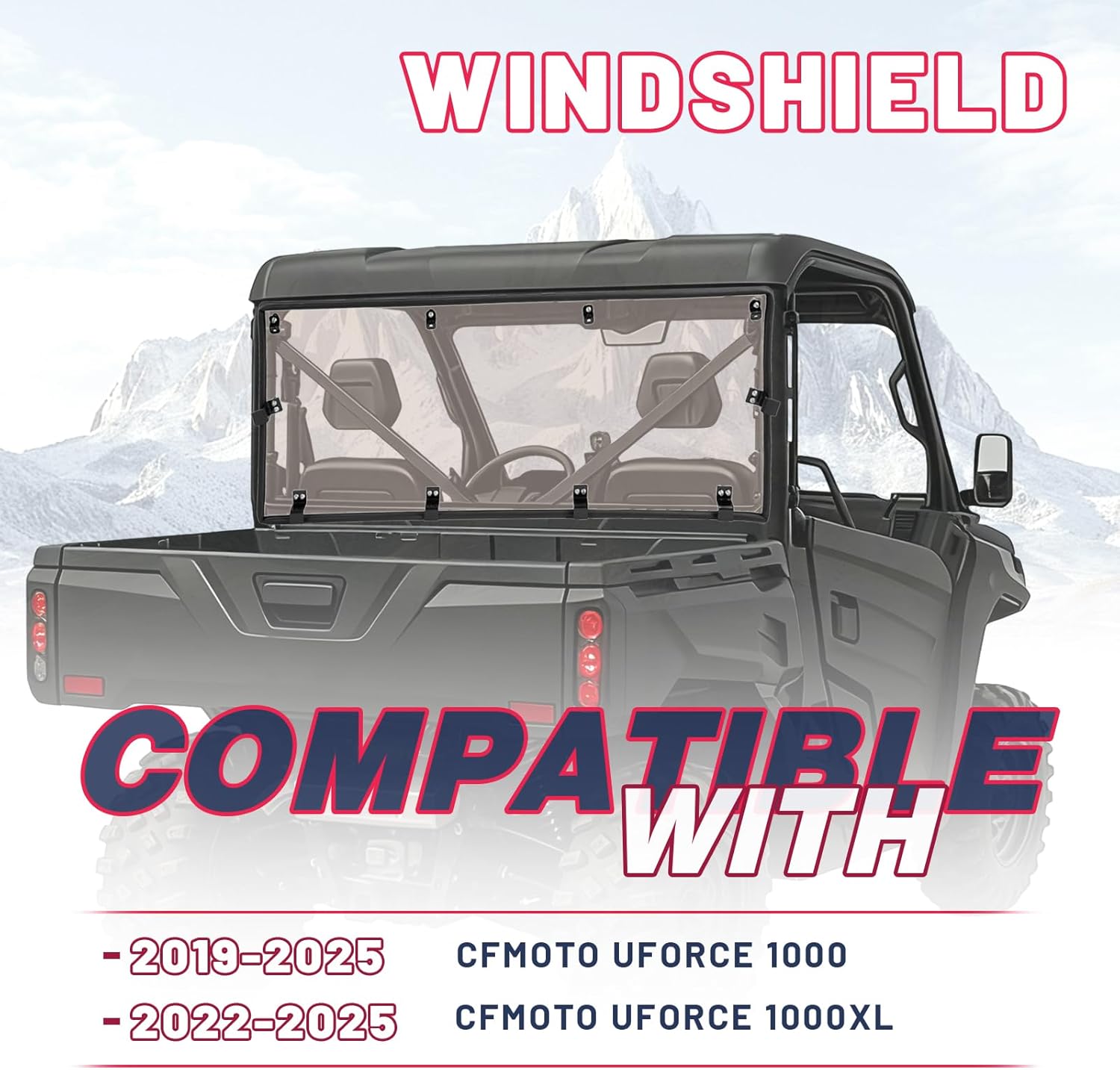 UFORCE 1000 Rear Window Compatible with 2019–2025 CFMOTO UFORCE 1000 / 1000XL, Tinted Light Smoke Plastic (PC) Rear Windshield Back Window for UTV Cab Protection Accessories
