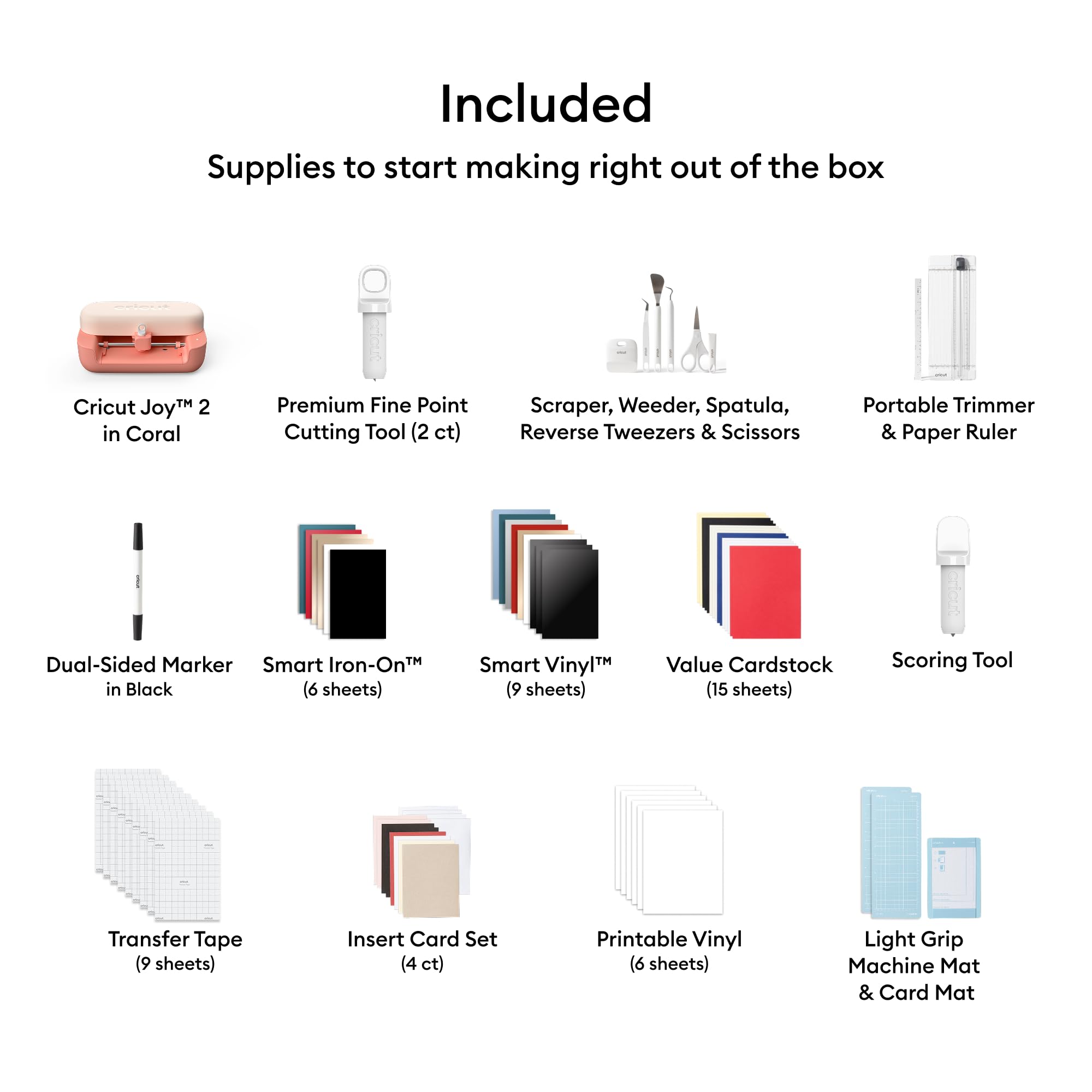 Cricut Joy™ 2 Deluxe Bundle, Coral - Ultra-Compact Cutting Machine - Perfect for Making Cards, Stickers, Labels, Decals, & More - Portable - Includes Enough Supplies for Up to 55 Projects - 3
