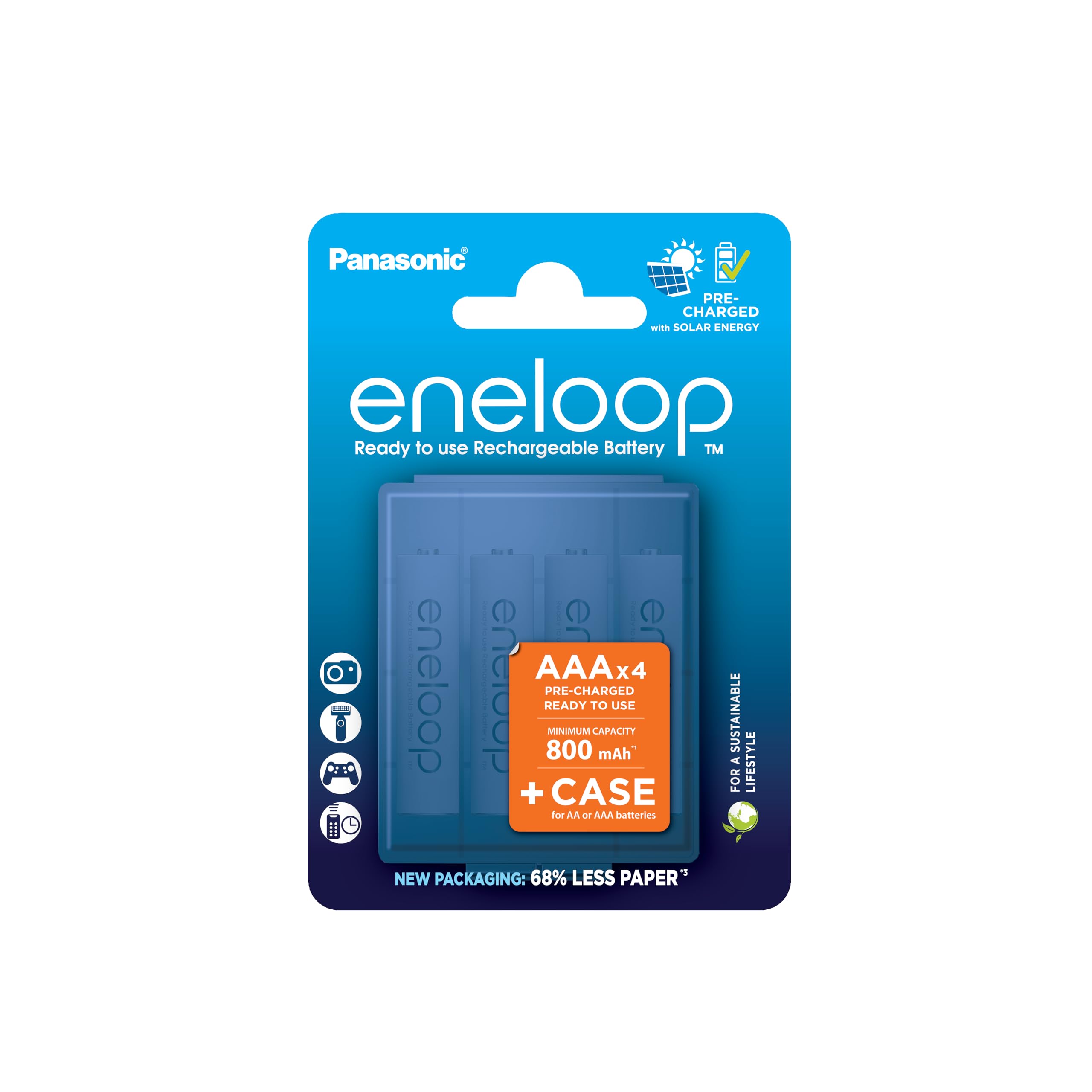 eneloop, AAA/Micro NI-MH Akku, 4er-Pack, Kapazität mit min. 800 mAh, Ready-to-Use NI-MH Akkus, bis zu 2000 Mal wiederaufladbar, plastikfreier Verpackung, Standard, weiß