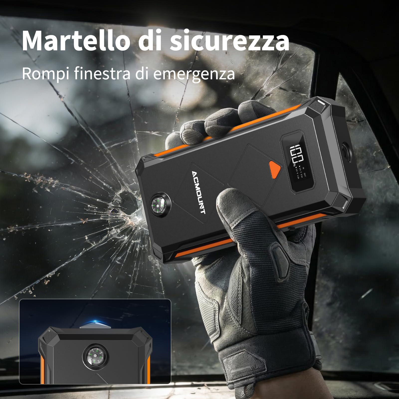 Acmount Avviatore Batteria Auto, 7000A Booster Avviatore Auto per(12L Gas/10L Diesel), Starter Batteria Portatile Jump Starter con LED/LCD Booster Avviamento