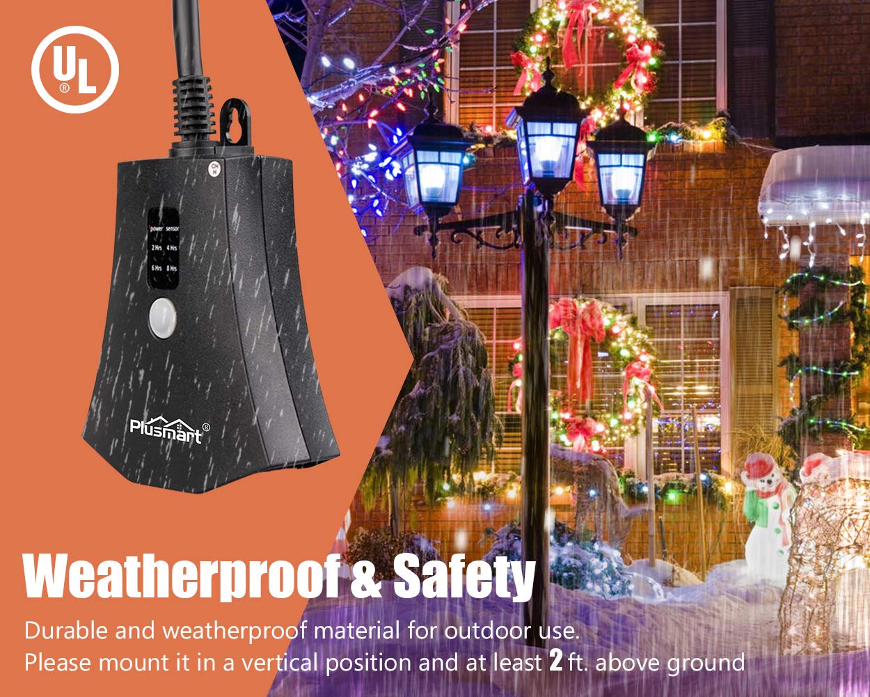 Outdoor Light Timers Waterproof, Dust to Dawn Light Sensor, 100 FT Range Remote Control, Plug in Timer Switch with 3 Grounded Electrical Outlets, 15Amp, UL Listed