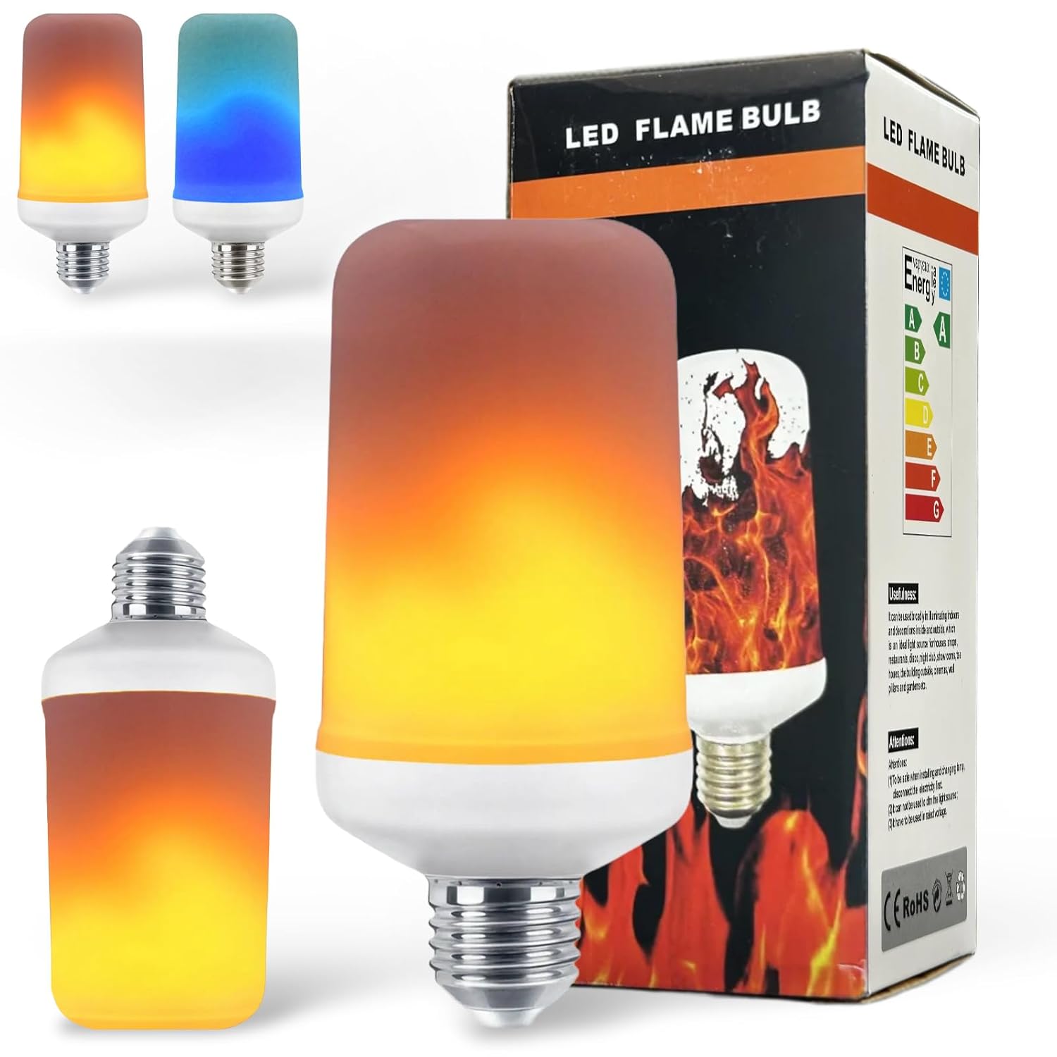 LED Flame Light Bulb with Gravity Sensor 4 Modes USB-Powered Plug-in Flickering Fire Effect for Halloween Decor E26