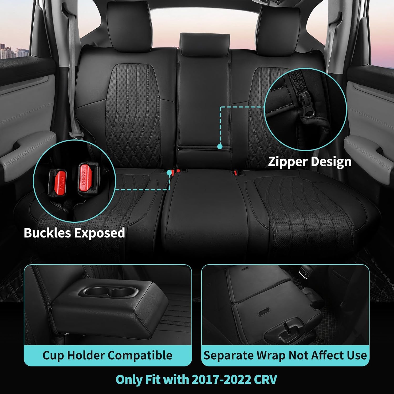 Seat Covers for Honda CRV Custom Fit 2017 2018 2019 2020 2021 2022 EX, EXL, LX, Sport, Touring, Special Edition, Hybrid & Gas,1:1 Custom Fit Leather Seat Covers Full Set - Black