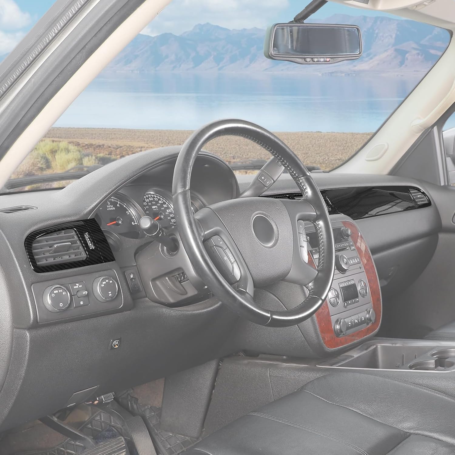 RT-TCZ Center Console Dashboard Panel Cover Trim Decoration Interior Accessories for Chevy Avalanche/Suburban/Tahoe 2007-2013,for GMC Yukon/Sierra 2007-2013 (Black Carbon Fiber)