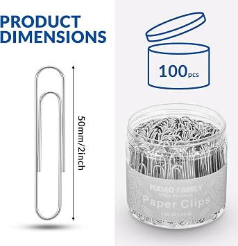 Jumbo Paper Clips, 50mm Paper Clip, 100 pcs Large Paperclips (Jumbo, Silver)