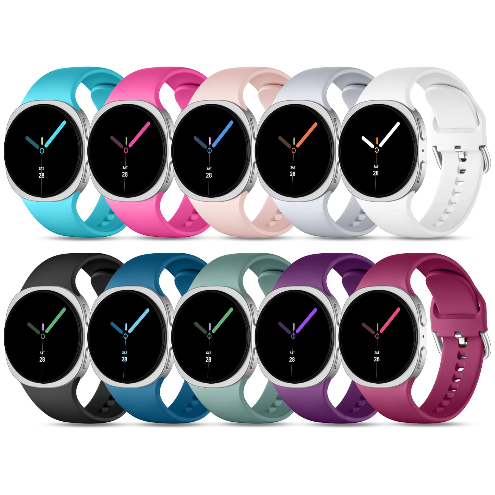 10 Pack Bands for Samsung Galaxy Watch 9/8 40mm 44mm/Watch 8 Classic 46mm | Soft Waterproof Silicone Sport Strap Women Men. Ideal for Casual, Office, Gym, Date, Swim, Workout, Sleep & Outfit Matching
