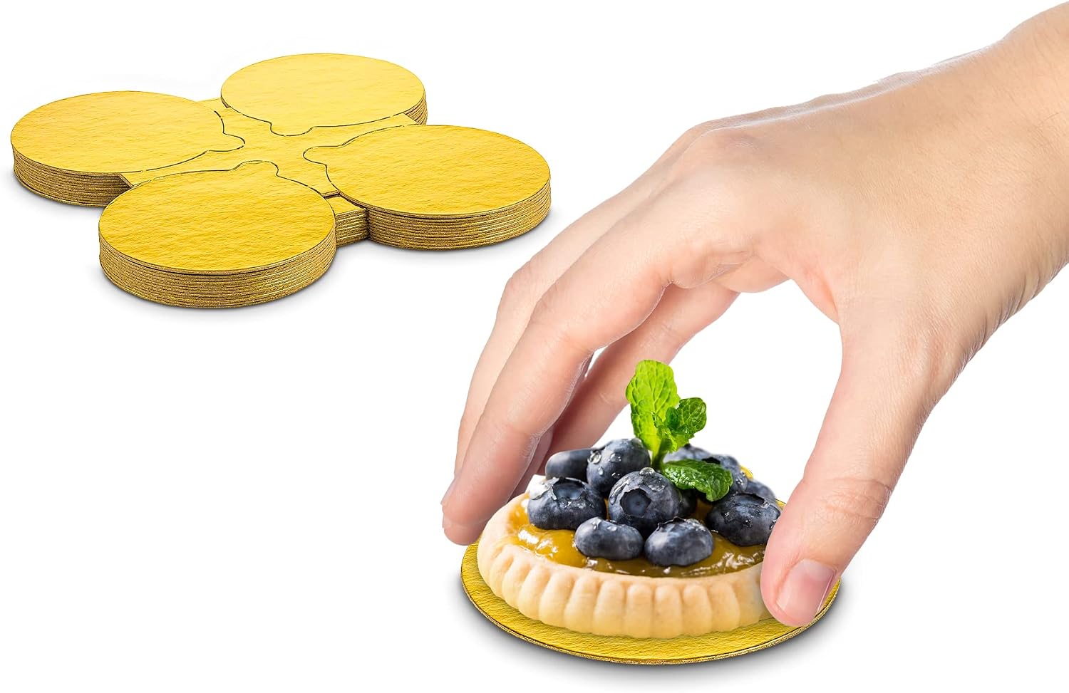 MT Products 4 inch Round Gold Cake/Pastry Dessert Board with Tab (48 Pieces)