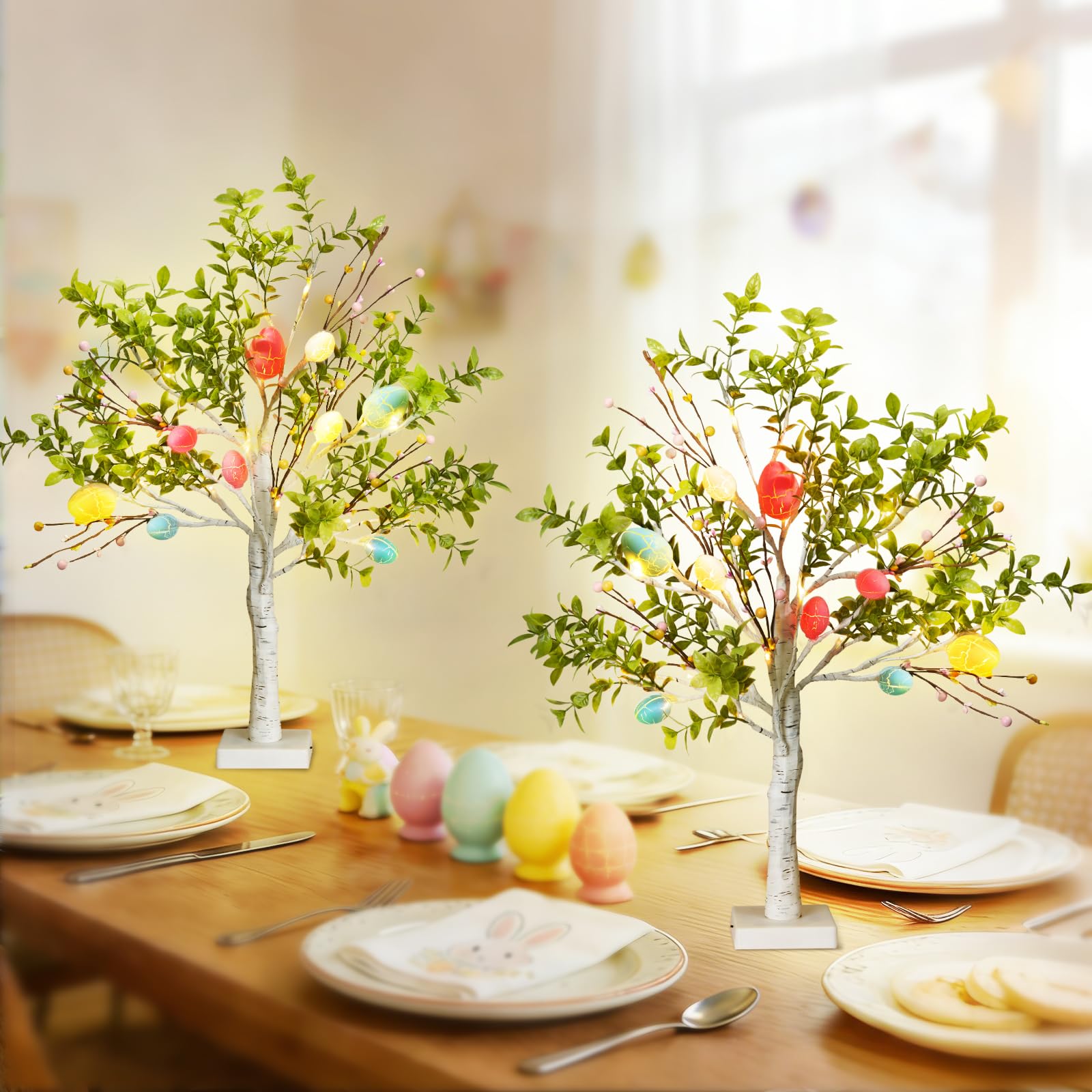 Set di decorazioni pasquali, albero di uova di Pasqua da 68,6 cm con luci a LED, perfetto per decorazioni primaverili e pasquali, può essere utilizzato come albero artificiale illuminato in stile