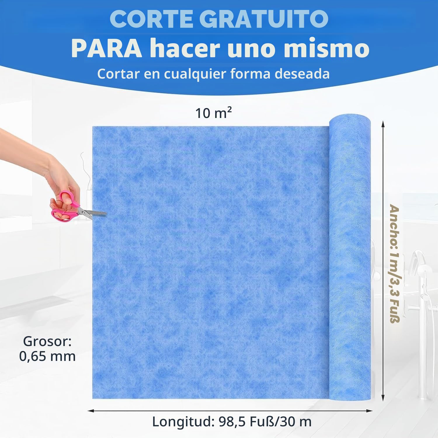 Lámina impermeabilizante para ducha, alfombrilla de desacoplamiento, lámina de sellado para baño, alfombrilla de desacoplamiento impermeable, para sanitarios, ducha, baño, sauna, azulejos, 1 x 30 m
