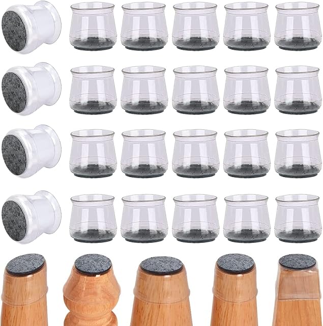 24PCS Silicone Chair Leg Protectors, Qupzze Table/Stool Feet Covers with Felt Pads, Furniture Leg Caps Cups for Hardwood Floors to Prevent Floor Scratches and Noise