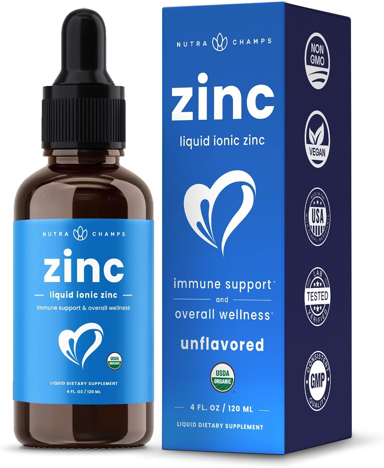 NutraChamps Liquid Zinc for Kids & Adults, Vegan, Pure Ionic Zinc Drops Enhanced with Vitamin C, Supplements for Immune Support, Sugar-Free Liquid 4 oz