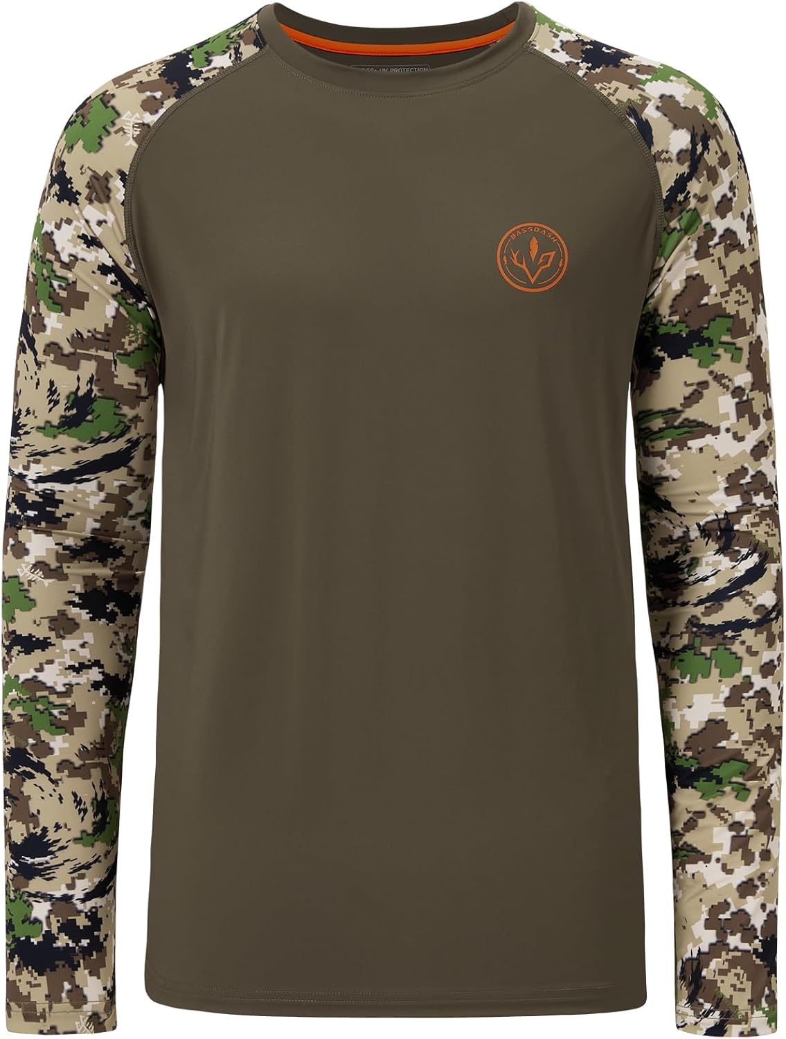 BASSDASH Men’s Lightweight Camo Hunting Shirt UPF 50+ Sun Protection Long Sleeve Hiking Fishing Performance Tee Mesh Panels