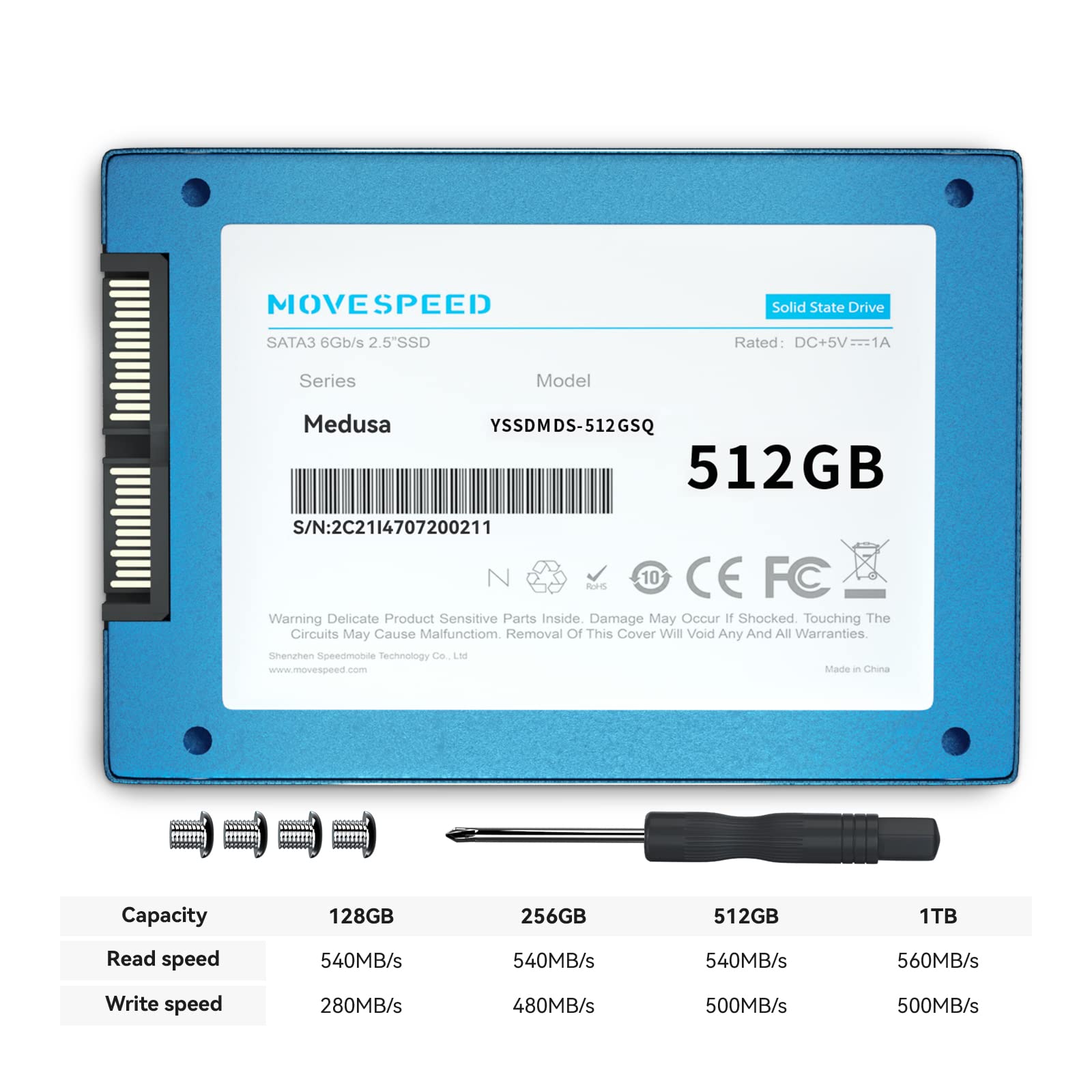 Amazon.com: MOVE SPEED 512GB 3D NAND Internal PC SSD, 2.5 SATA III