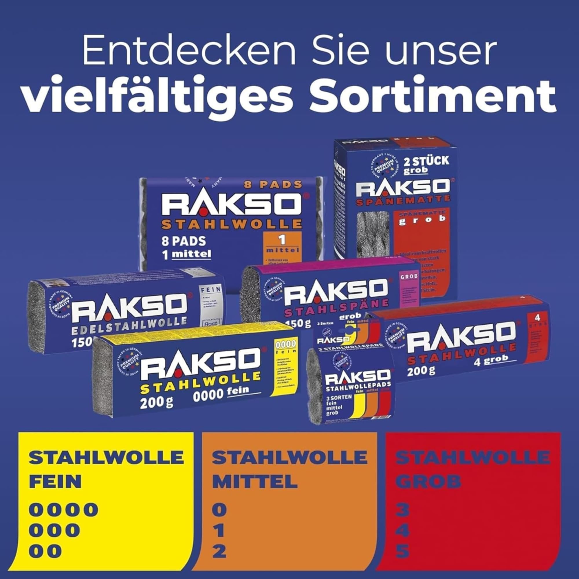 RAKSO Stahlwolle fein 00-10kg, 2 Breitreels à 5kg - ca. 50m Profigröße, glättet Hölzer, Reinigung Kunststoffjalousien, Gartenmöbel, aufpolieren Aluminium