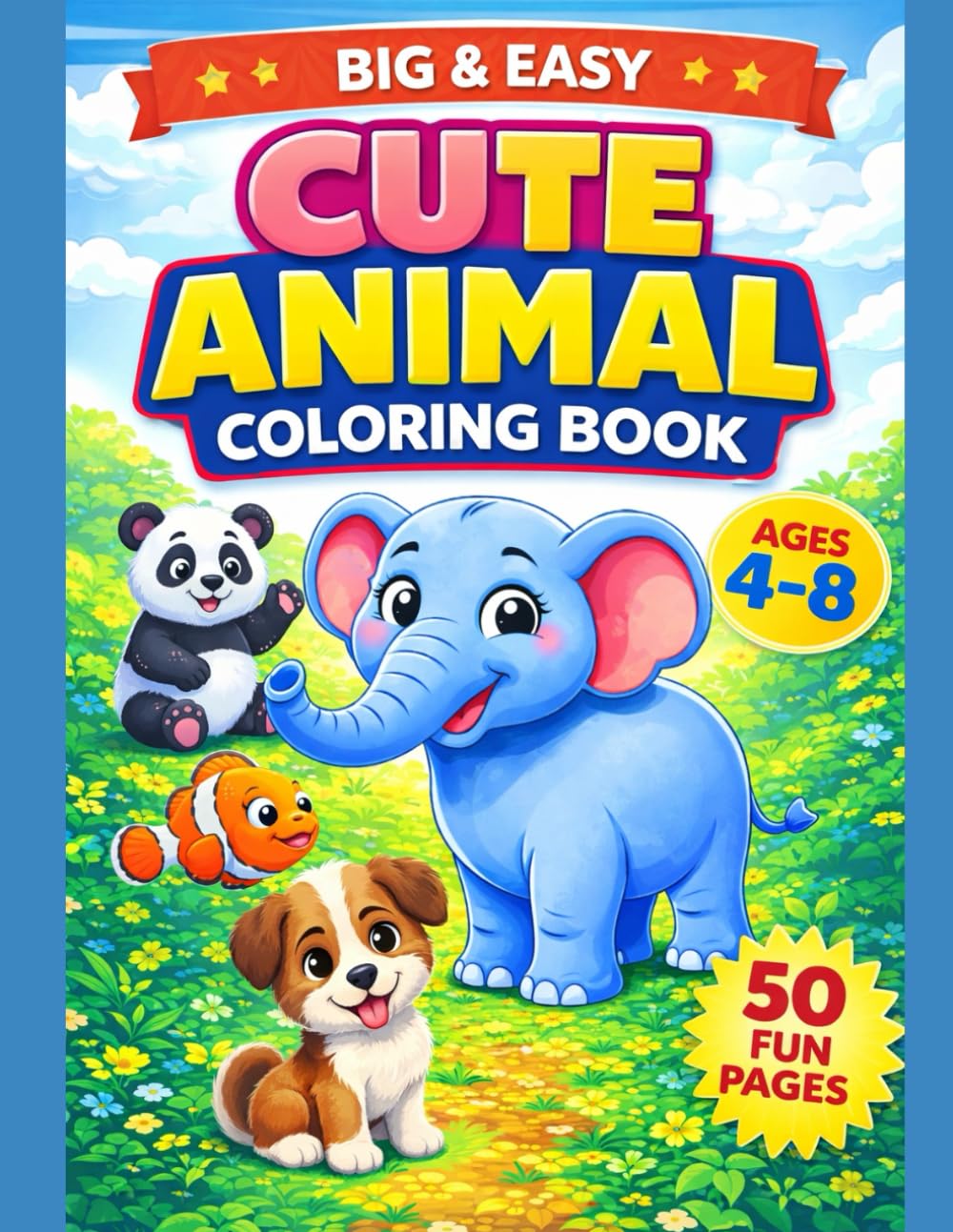 Animal Coloring Book for Kids Ages 4-8: Cute Farm and Wild Animals for Toddlers and Preschoolers