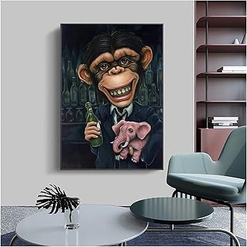 Amazon 現代抽象芸術動物オランウータン擬人化面白いスタイルキャンバス絵画室内装飾絵画 フレームなし ウォールステッカー オンライン通販