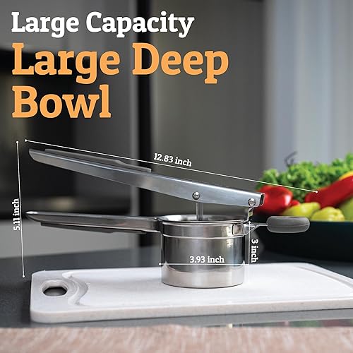 Miniatura 105 de PriorityChef - Prensa de papas grande de 15 onzas, de acero inoxidable resistente, herramienta de cocina, prensa y triturado para un puré de papas