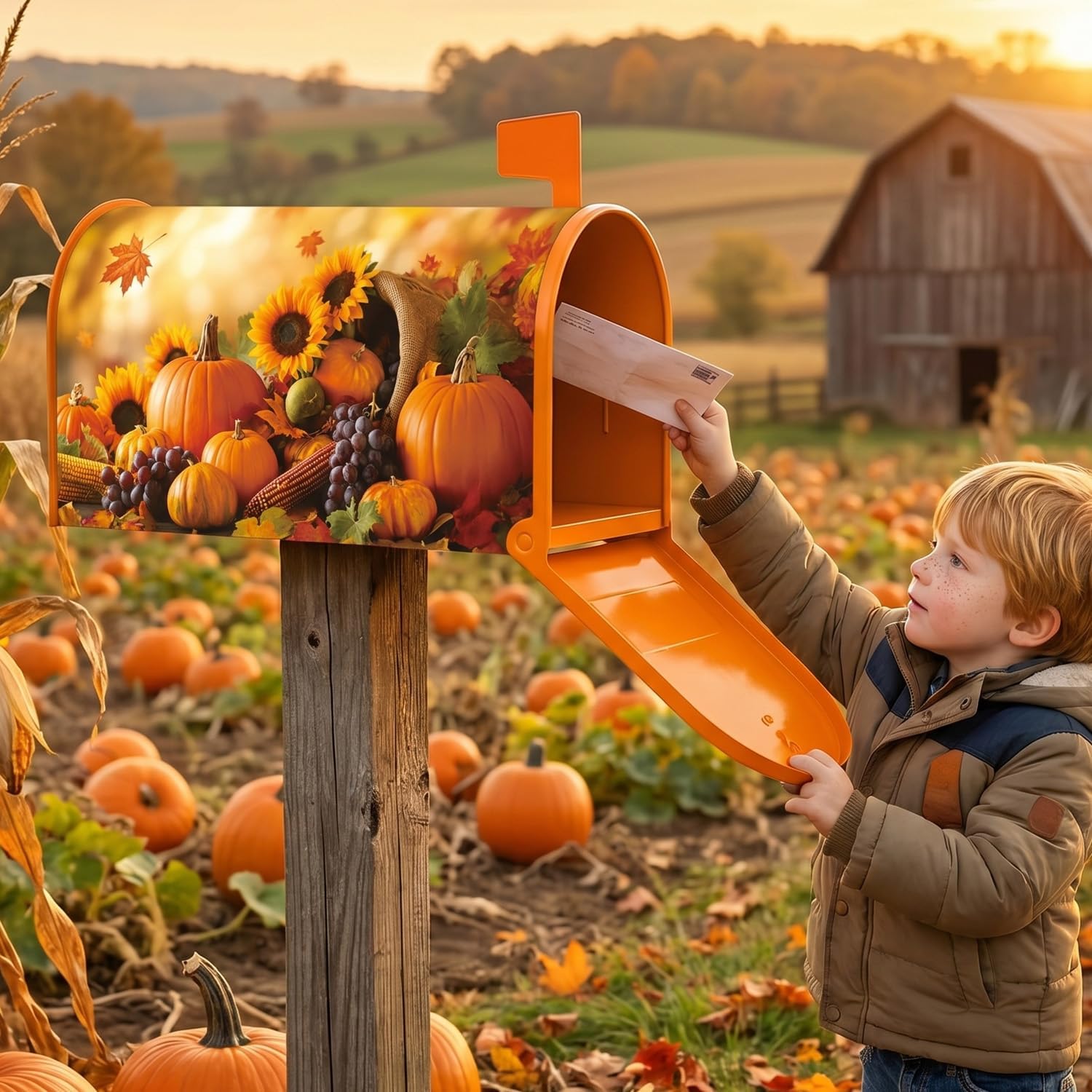 Fall Mailbox Covers Magnetic, Autumn Pumpkin Mailbox Cover Decor Standard Size 18" X 21", Fall Sunflower Maple Leaf Harvest Post Letter Box Cover Wraps for Outside Garden Home Yard image 3
