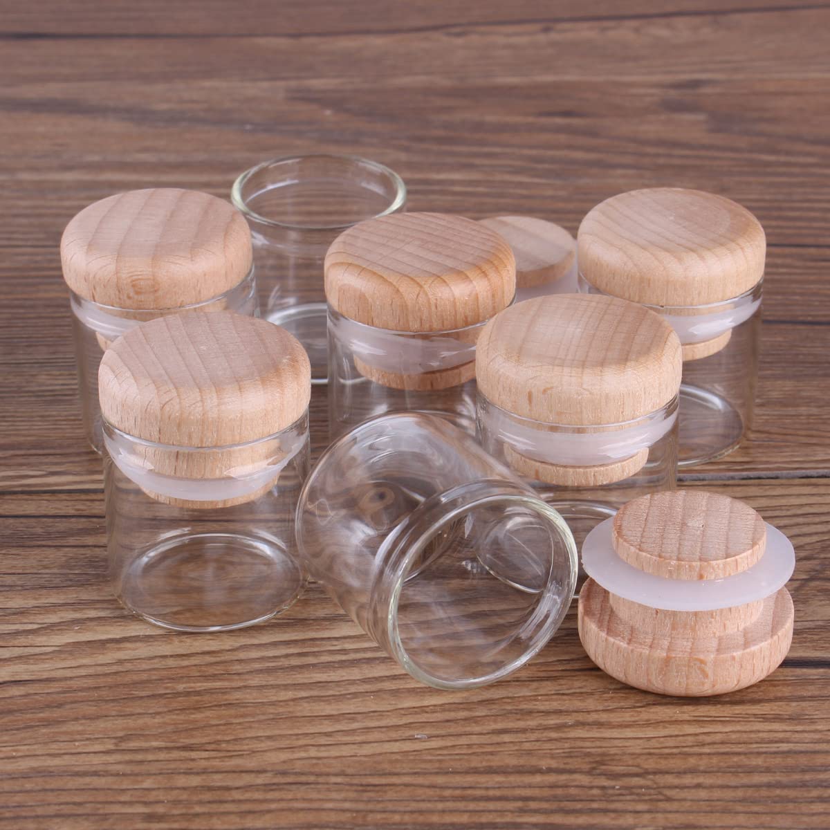 Szklane probówki, Opakowanie 24 probówek 10 ml z drewnianymi nakrętkami 30 mm x, przezroczyste