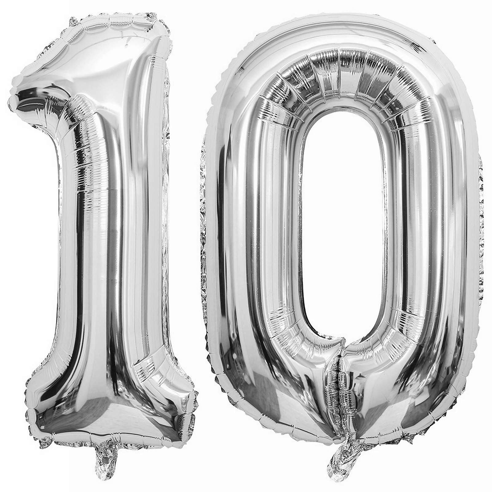 Silver 10 Number Balloons, 40 Inch Giant Number 10 Balloons Foil Mylar Helium Silver Number Balloons for 10th Birthday Party Supplies Anniversary