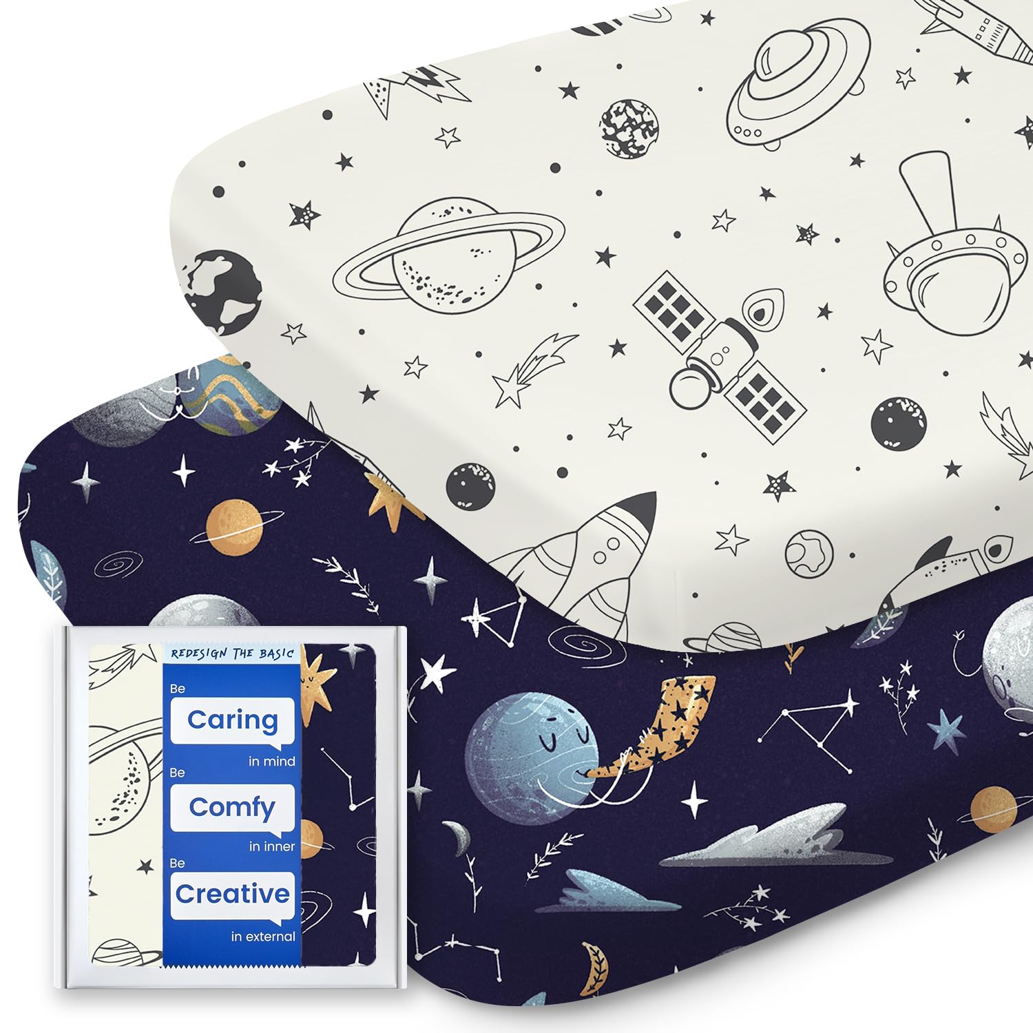 Bassinet Sheets for Baby Boy Girl, TotBasic Buttery Soft Universal Bassinet Fitted Sheet, Compatible with Halo, Mika Micky, Baby Delight, Dream On Me, Maxi COSI and More Bassinet Mattress(Space)