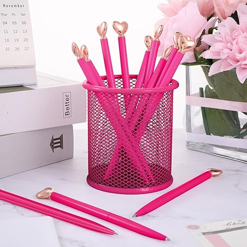 Vista 13 de Thenshop 24 bolígrafos en forma de corazón, retráctiles, de metal, lindos bolígrafos de 0.039 in de tinta negra, bolígrafos decorativos