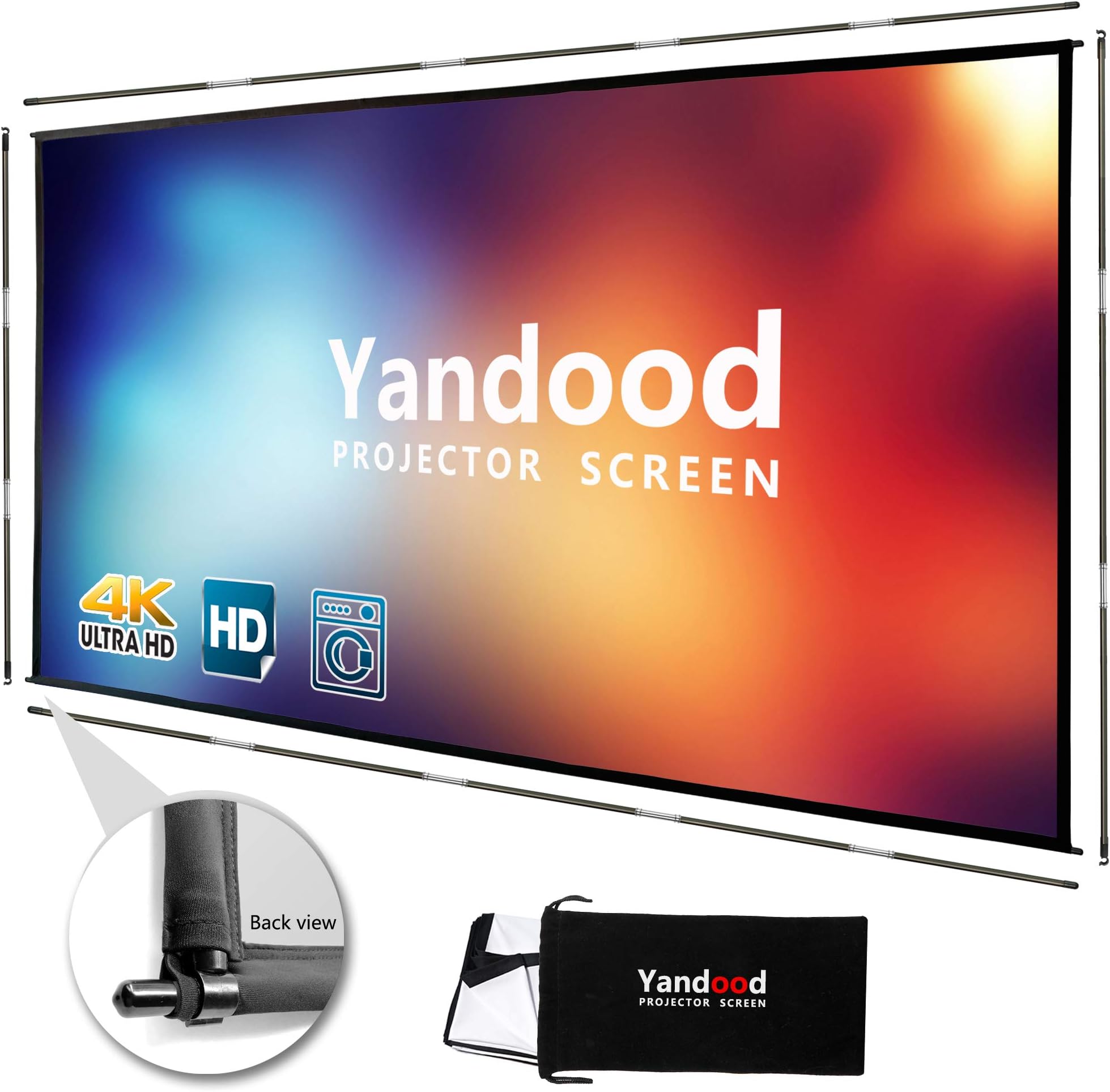 Portable Projector Screen 120 inch 16:9 HD Foldable Anti-Crease Double Sided Projection Movie Screen with 4 Sides Pole Support