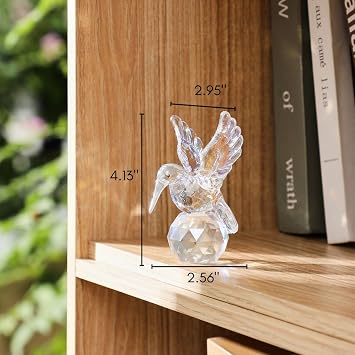 Crystal Glass Hummingbird Figurine Clear Tiny Bird Statue Hand Blown Glass Animal Sculpture Collectible Paperweight Gift for Women