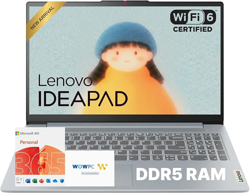 Lenovo IdeaPad Slim 3i 15.6" FHD Laptop • Microsoft Office 365 • Intel 4 Cores • DDR5 • 128GB SSD • Military-Grade • Windows 11 • Quick Setup, Lightweight • Essential Laptop