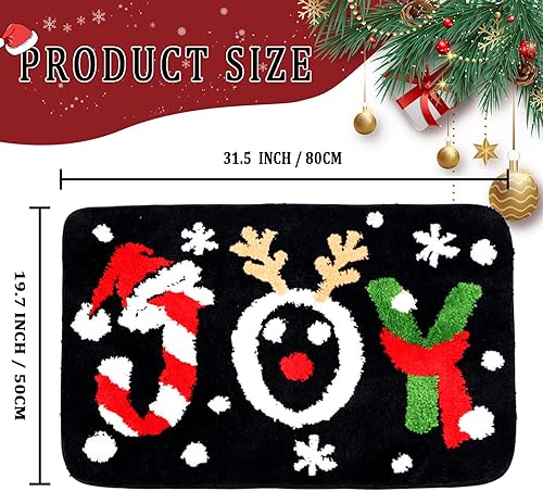 Miniatura 2 de Alfombra de baño Joy de Navidad, diseño de ciervos negros, alce de Navidad, tapete de baño de dibujos animados, copos de nieve, antideslizante,