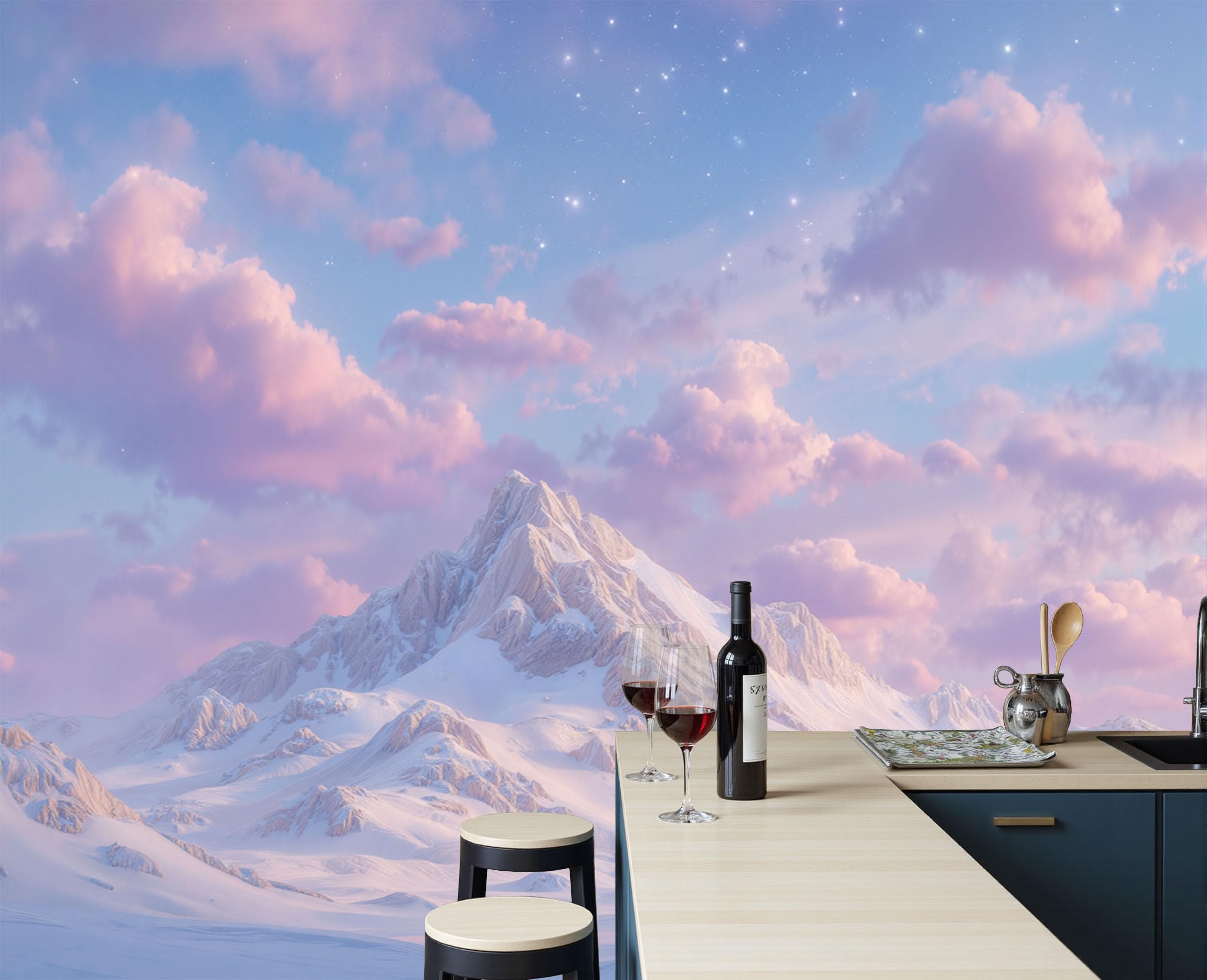 Papier peint nuages bleu poudré pour chambre et salon