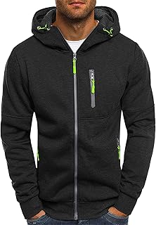 Mens Hoodies Casual Fleece Hooded Sweatshirt Full-Zip Long Sleeve Pullover Hoody Tops