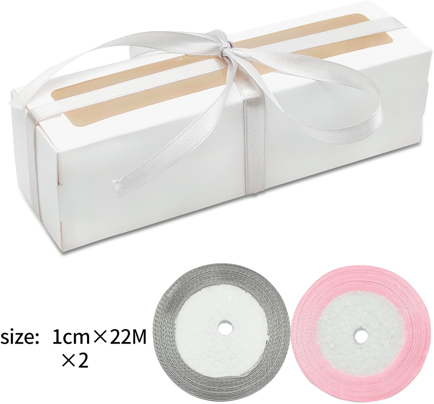 [25pcs] White Macarons Boxes of 6,Desserts Small Macaron Container Bakery Box also Fits for Muffins and Cookies 7.2 inch×1.96 inch× 1.96 inch（Does not contain macaron cookies）