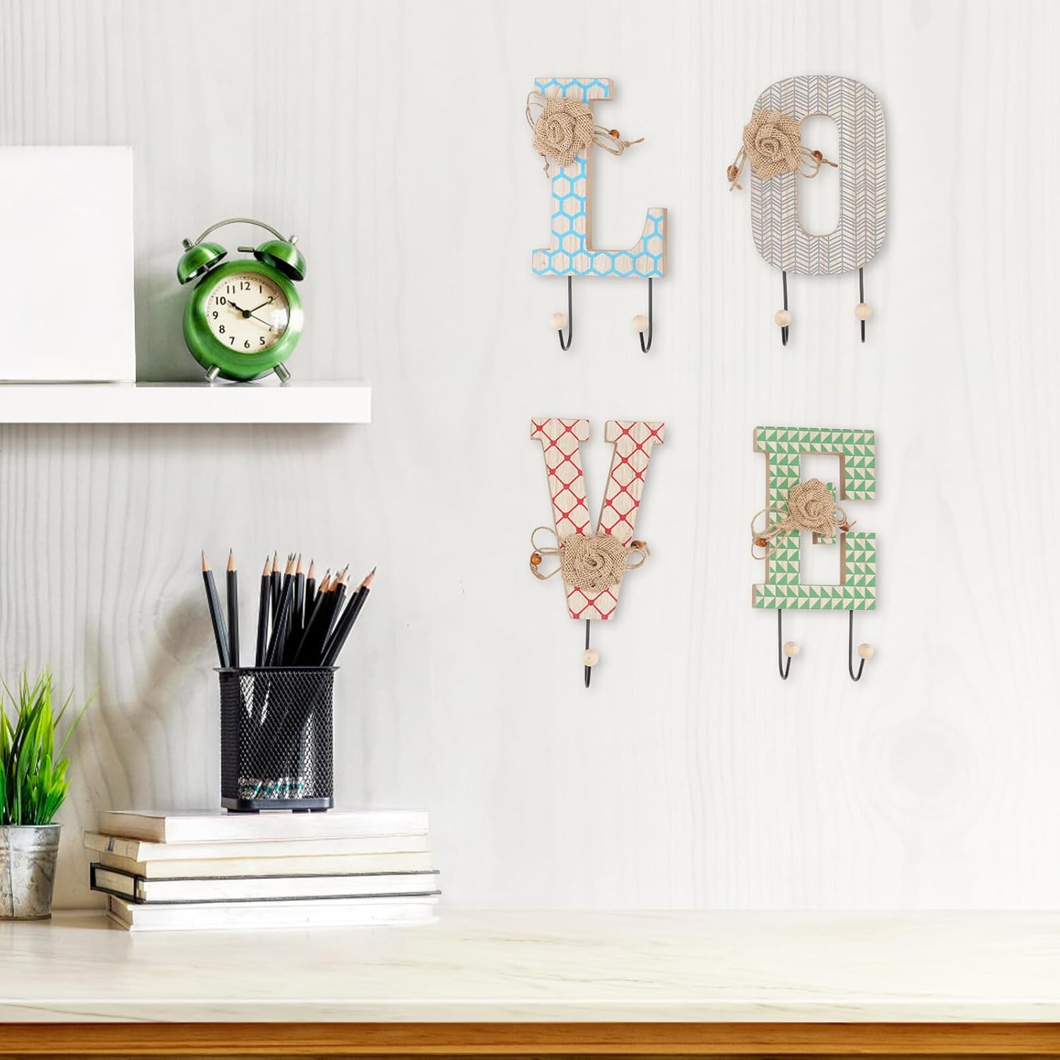 KICHOUSE 4pcs Vintage Letter Wall-Mounted Coat Hooks Metal Sundries Hanger Decorative Creative Home Entryway Multi-Function Hooks for Living Room and Hallway