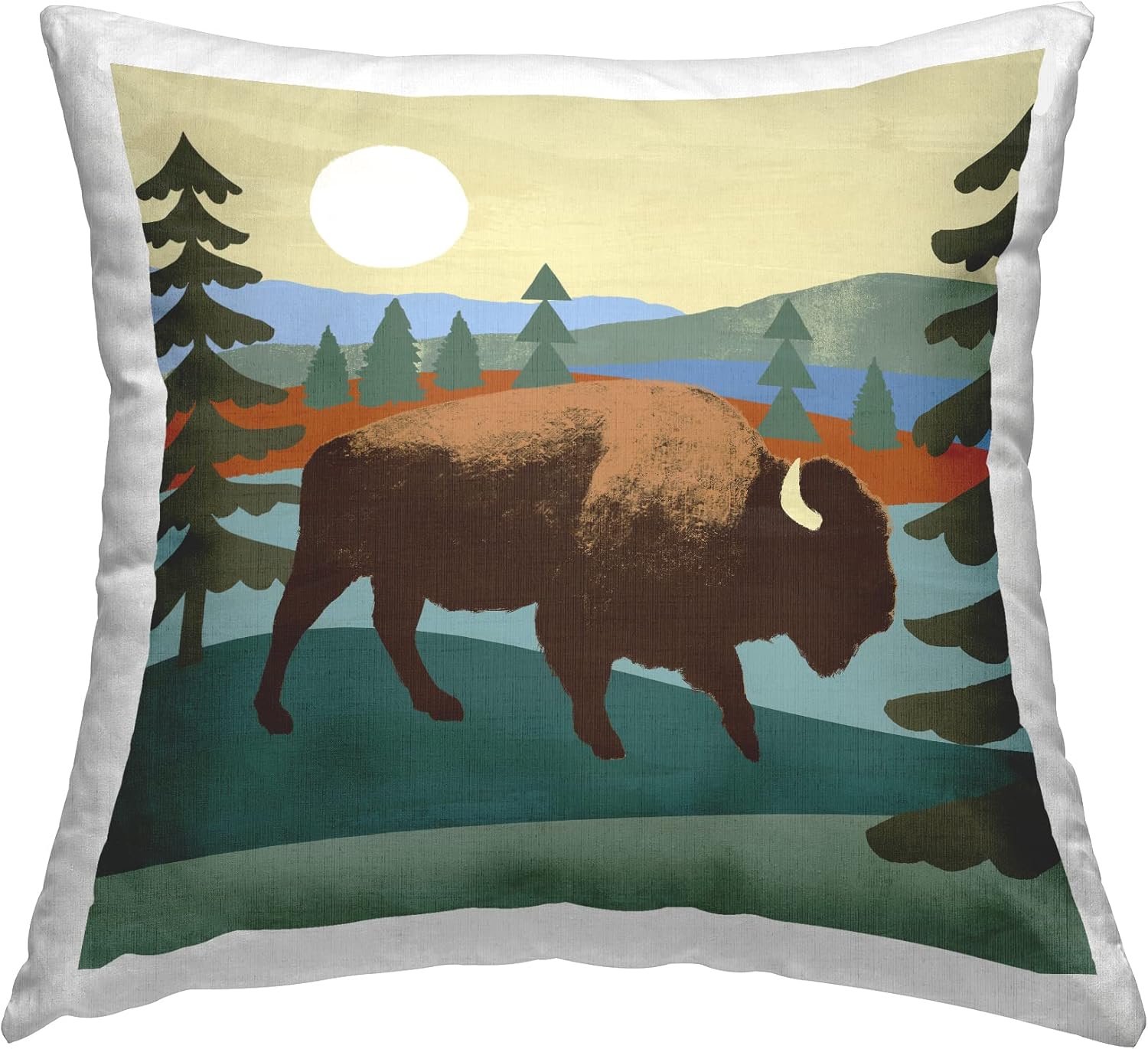 Stupell Industries Wild Bison Forest Nature Lake Landscape Design by Victoria Barnes Throw Pillow, 18 x 18, Multi-Color