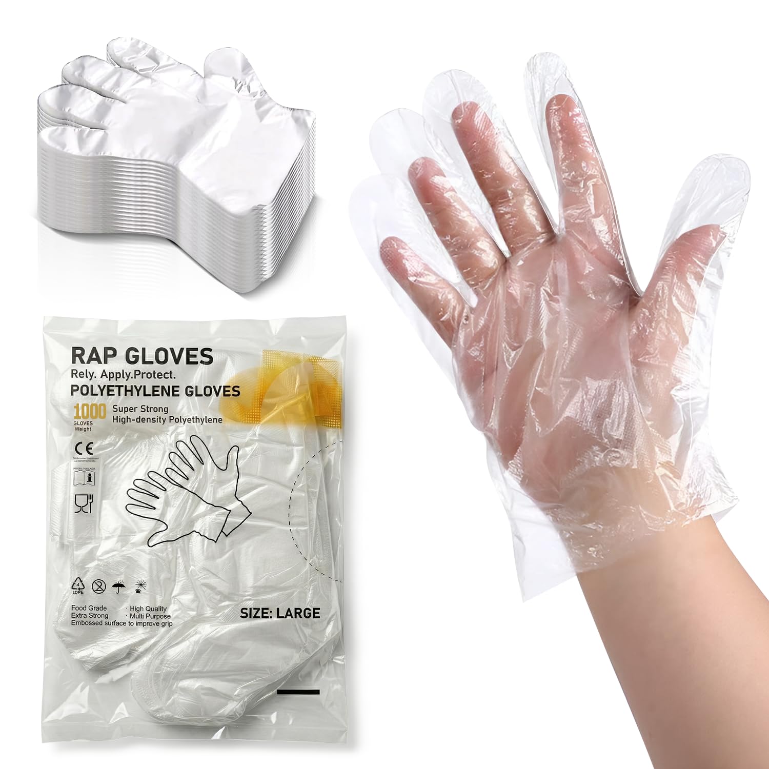 Large Disposable Poly Gloves 1000 Count | Bulk Clear Food Prep Gloves for Kitchen Catering & Cleaning | Latex Free Powder Free BPA Safe Polyethylene
