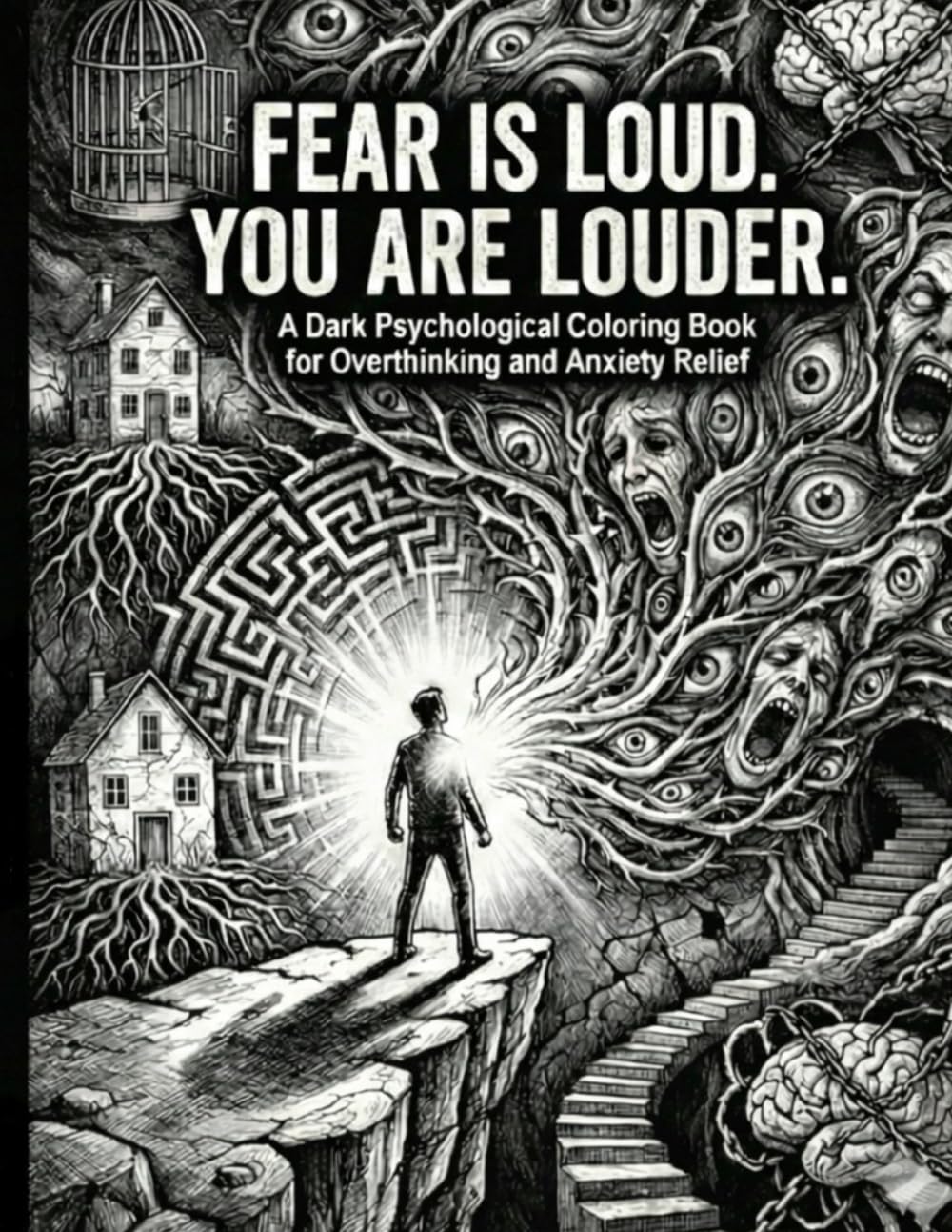 Fear Is Loud. You Are Louder.: A Dark Psychological Coloring Book for Overthinking and Anxiety Relief