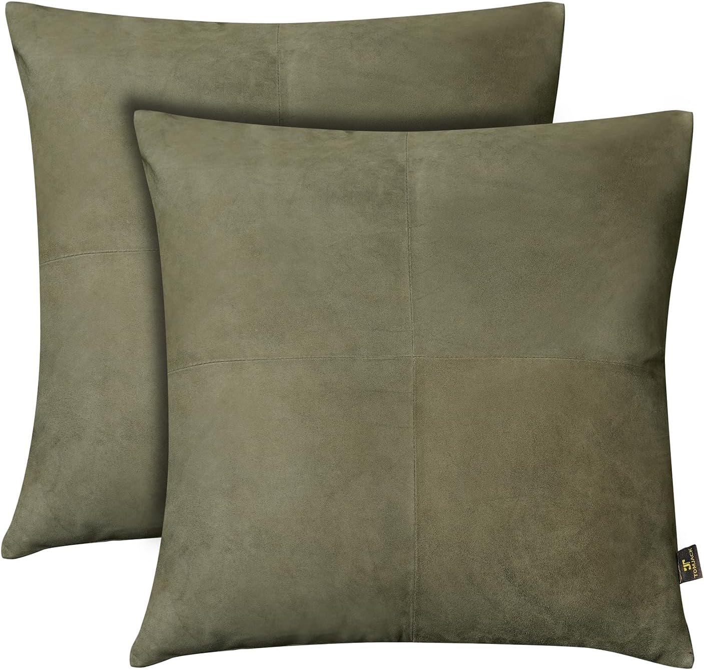 TOMJACK Lambskin Leather Pillow Cover - Decorative Sofa Cushion Case - Throw Covers for Living Room & Bedroom, 18" x 18" - Green Suede Plain Pack of 2
