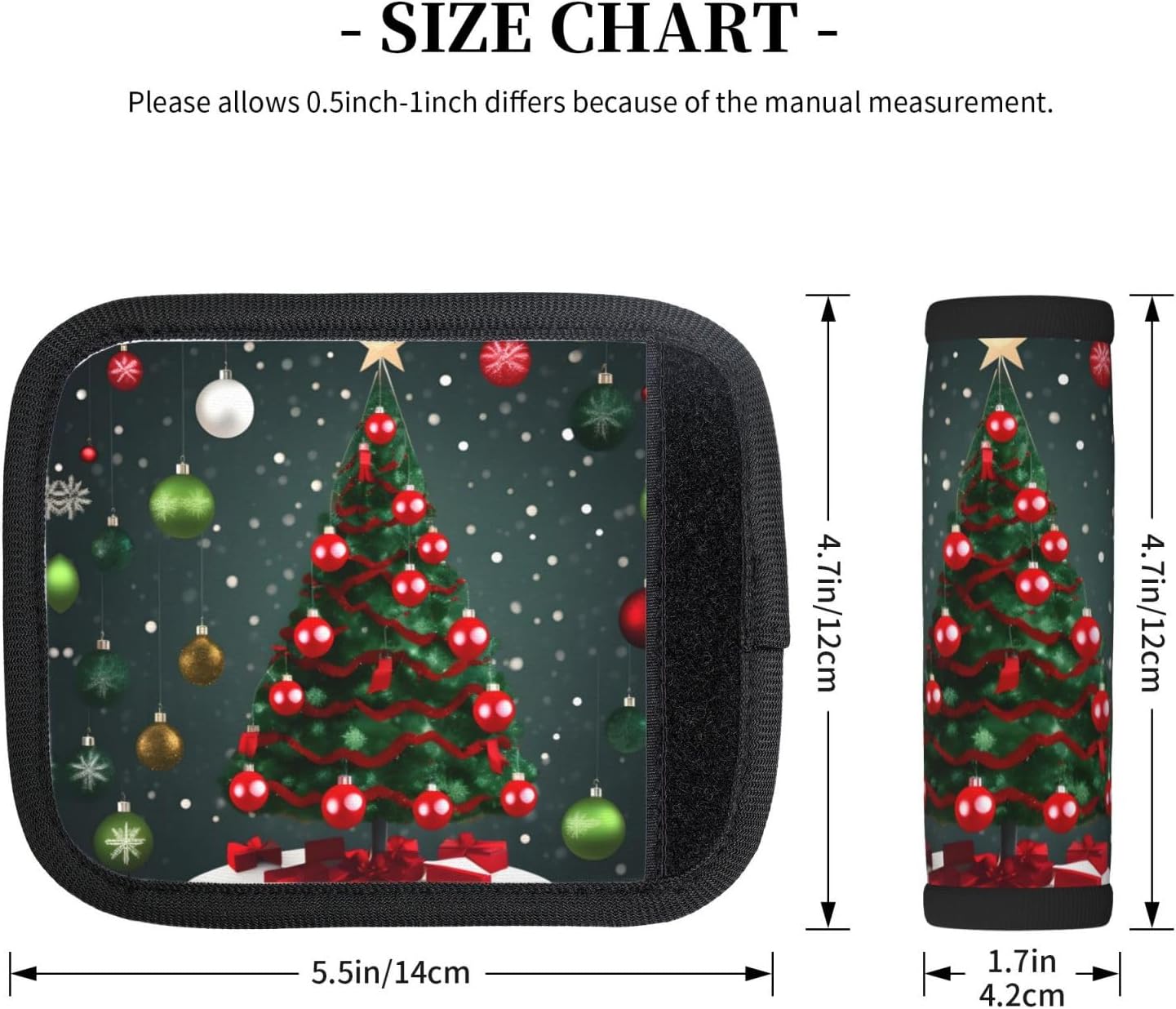 Christmas Tree and Ball Print Luggage Handle Wrap for Suitcase/Carry On/Backpacks-Neoprene Handle Wrap Cover 2pcs