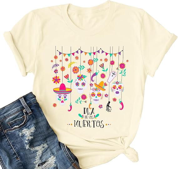 Day of The Dead Shirts Women Mexican Dia De Los Muertos T-Shirt