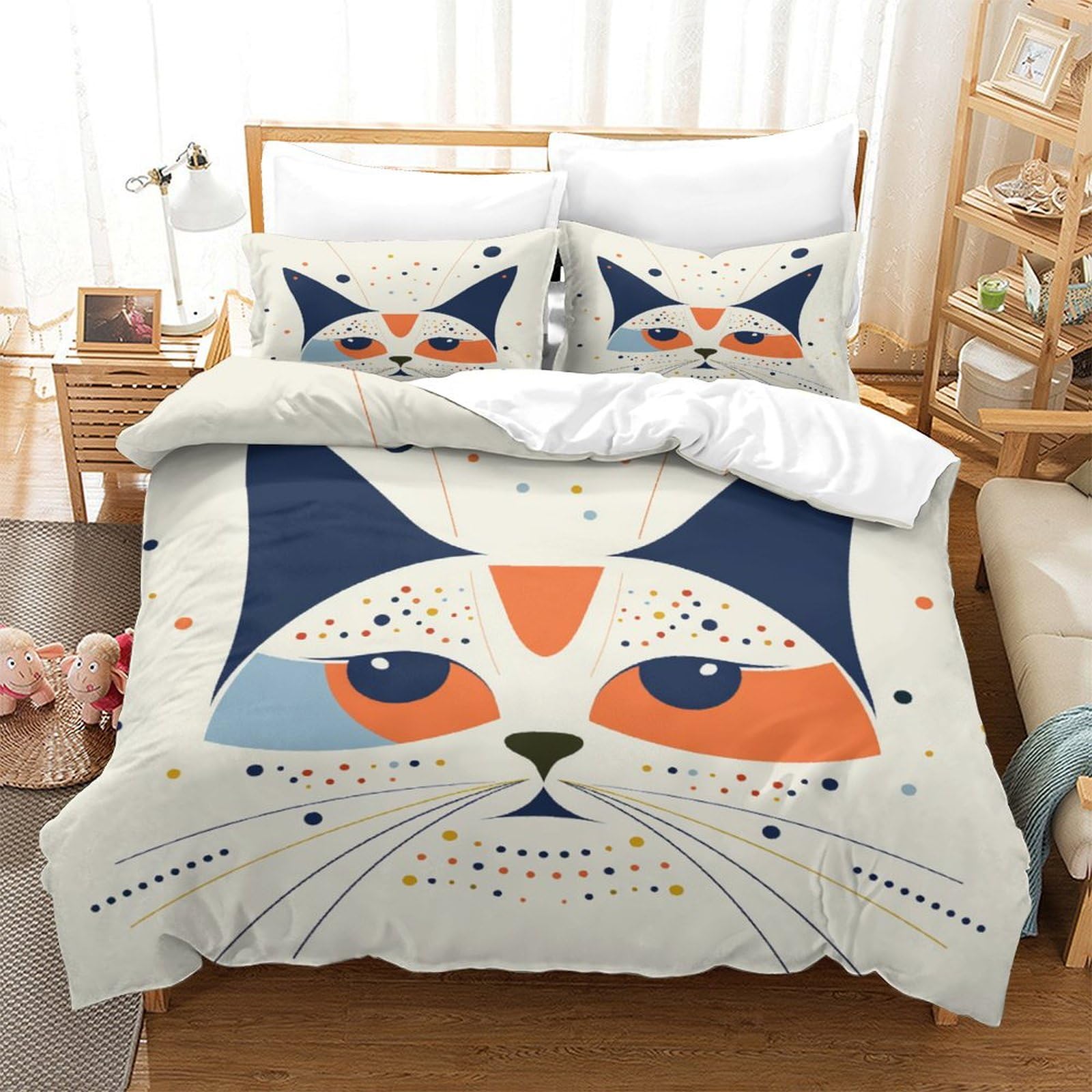Housse de couette Le Chat 260x220cm en microfibre avec 2 taies d'oreiller