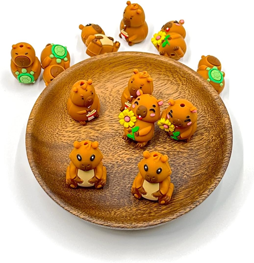 12PCS 3D Capybara Silicone Beads, 4 Styles Capybara Silicone Focal Beads for Keychain Making, Animal Themed Loose Beads Bulk for Beaded Pen DIY Handicrafts Necklace Bracelet Lanyard Pendants - Image 5