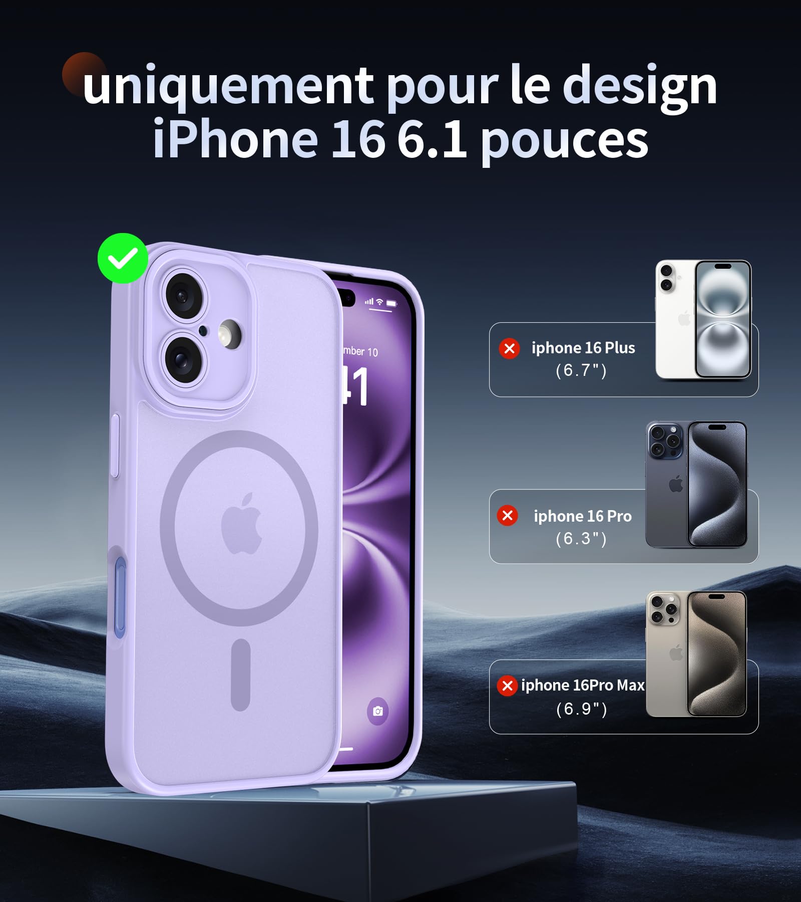 FLLAO Cover Magnetica per iPhone 16 Custodia e 2 Pellicole in Vetro Temperato, Cover iPhone 16 Compatibile con Magsafe, Traslucida Opaca Posteriore Sottile Antiurto Protettiva Case, Viola