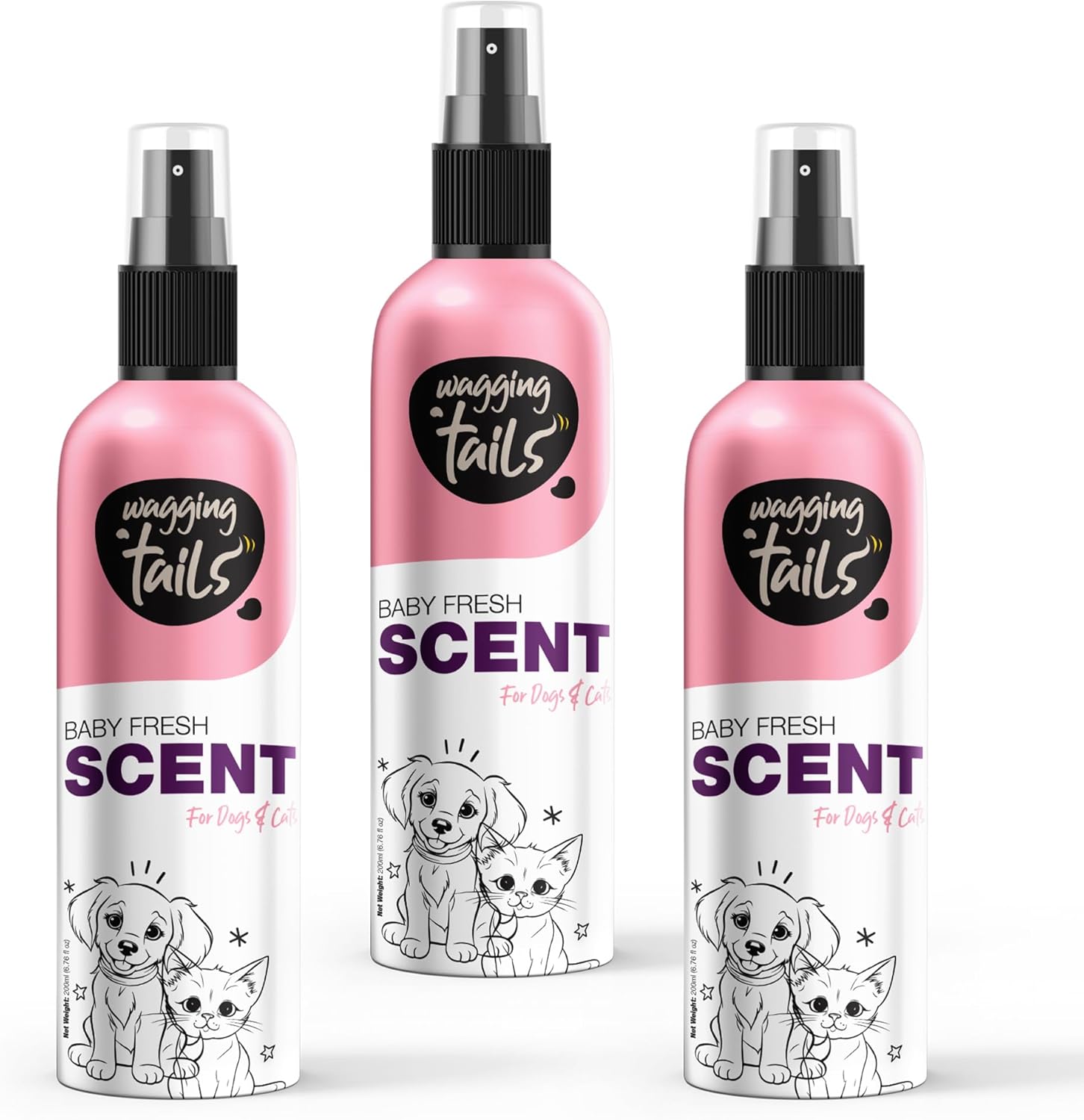 Wagging Tails 5-in-1 Baby Fresh Scent for Dogs & Cats, 6.7 fl oz (Pack of 2) | Alcohol-Free Pet Spray | Sensitive Skin Friendly & Deep Moisture Formula | Long-Lasting Scent, Non-Toxic | For All Breeds