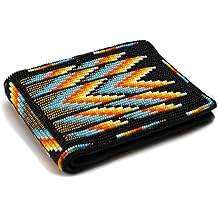 Handmade beaded Leather Wallet seed bead Inspired by Native American handicraft| traditional gifts for men and women Black multi
