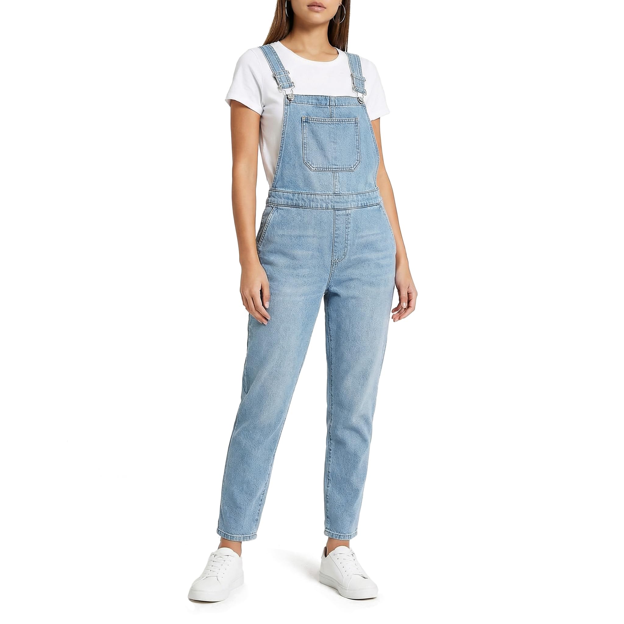 Salopette Donna Jeans in Denim Oversize, Pantaloni Lunghi con Spalline Regolabili e Tasche, Tinta Unita, Stile Casual per Lavoro e Tempo Libero